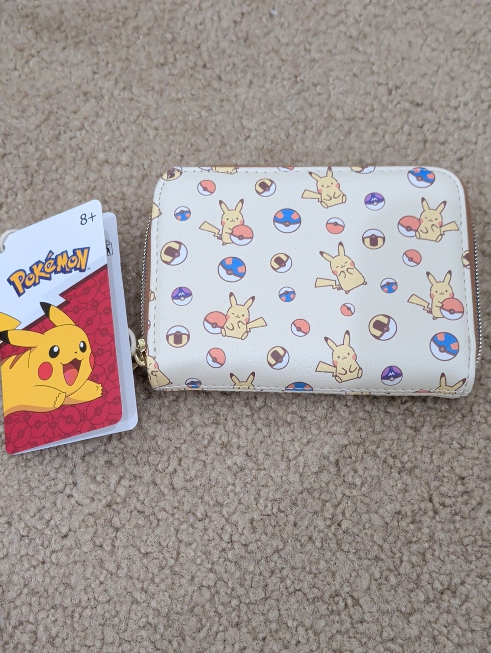 Loungefly Cream Pikachu Zip Wallet with Multicolor Poké Ball Print NWT